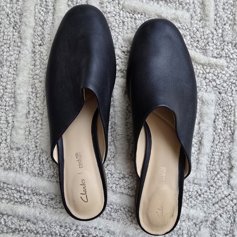 Clarks Black Slip-On Leather Mules